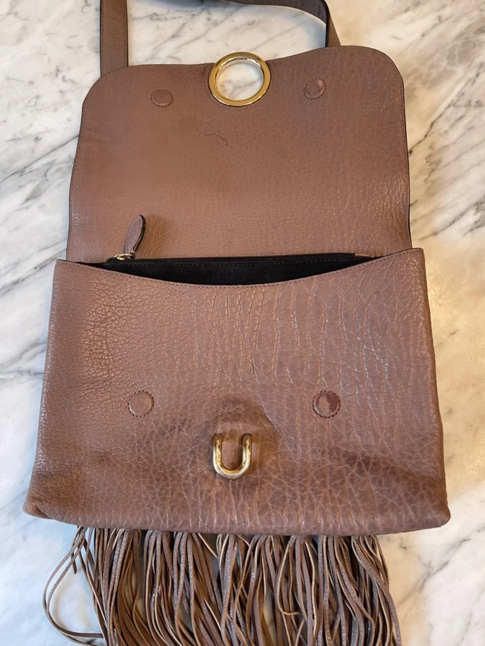 Rebecca Minkoff Taupe Leather Fringe Crossbody Bag